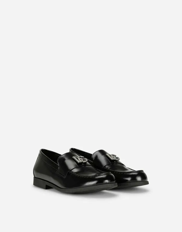 Dolce and Gabbana Shoes 2438 Children Calfskin Loafers With DG Logo Black Dolce and Gabbana Shoes 2438 Children Calfskin Loafers With DG Logo Black