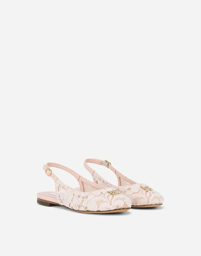 Dolce and Gabbana Shoes 2438 Children Cordonetto Lace Slingbacks With DG Logo Pink