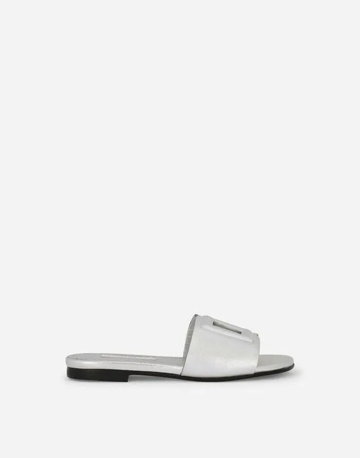 Dolce and Gabbana Shoes 2438 Children Foiled Lambskin Sliders Silver