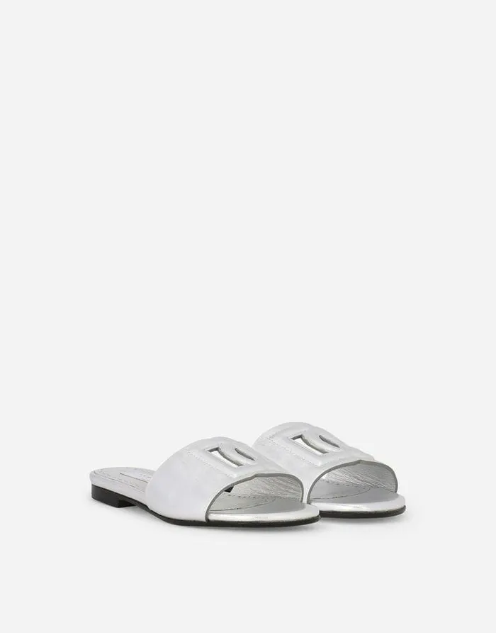 Dolce and Gabbana Shoes 2438 Children Foiled Lambskin Sliders Silver