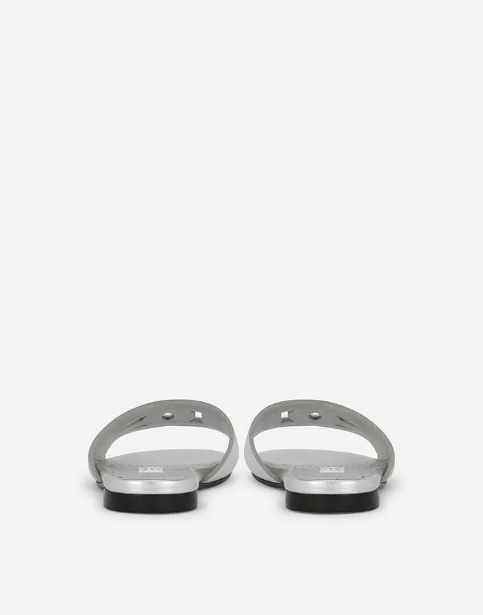 Dolce and Gabbana Shoes 2438 Children Foiled Lambskin Sliders Silver