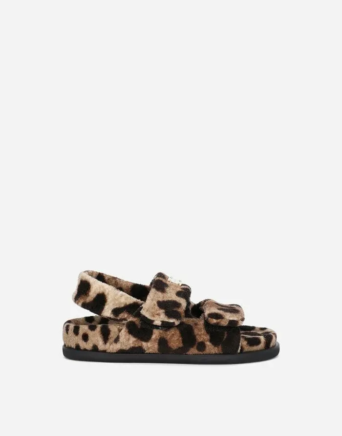 Dolce and Gabbana Shoes 2438 Children Leopardprint Terrycloth Sandals Animal Print