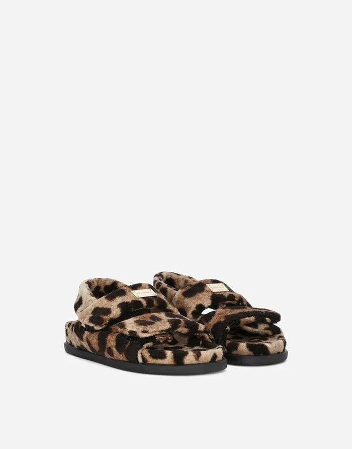 Dolce and Gabbana Shoes 2438 Children Leopardprint Terrycloth Sandals Animal Print Dolce and Gabbana Shoes 2438 Children Leopardprint Terrycloth Sandals Animal Print