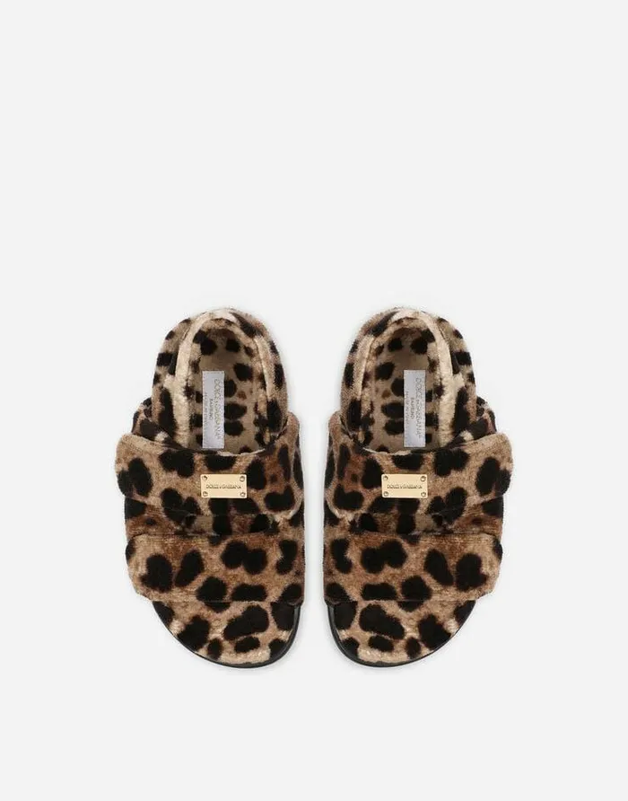 Dolce and Gabbana Shoes 2438 Children Leopardprint Terrycloth Sandals Animal Print Dolce and Gabbana Shoes 2438 Children Leopardprint Terrycloth Sandals Animal Print