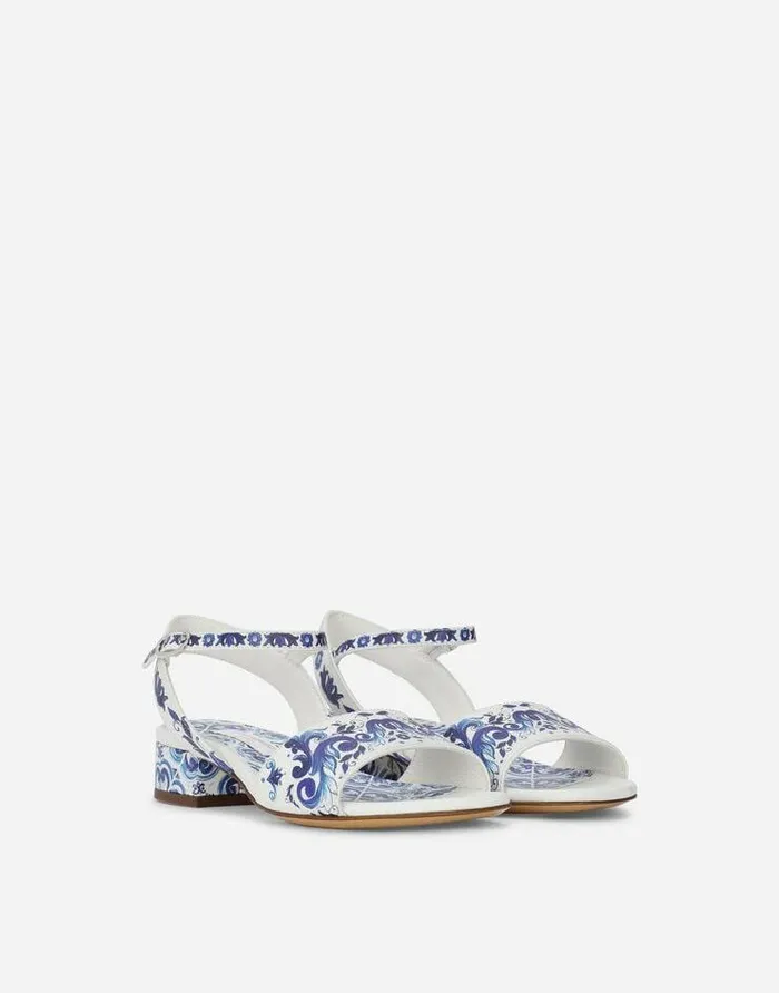 Dolce and Gabbana Shoes 2438 Children Majolicaprint Calfskin Sandals Multicolor Dolce and Gabbana Shoes 2438 Children Majolicaprint Calfskin Sandals Multicolor