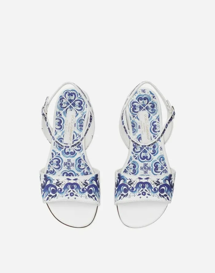 Dolce and Gabbana Shoes 2438 Children Majolicaprint Calfskin Sandals Multicolor Dolce and Gabbana Shoes 2438 Children Majolicaprint Calfskin Sandals Multicolor