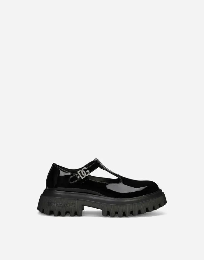 Dolce and Gabbana Shoes 2438 Children Patent Leather Ballet Flats Black