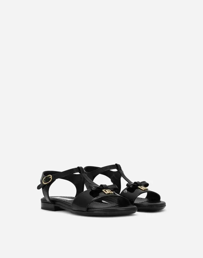 Dolce and Gabbana Shoes 2438 Children Patent Leather Sandals With Metal DG Logo Black Dolce and Gabbana Shoes 2438 Children Patent Leather Sandals With Metal DG Logo Black