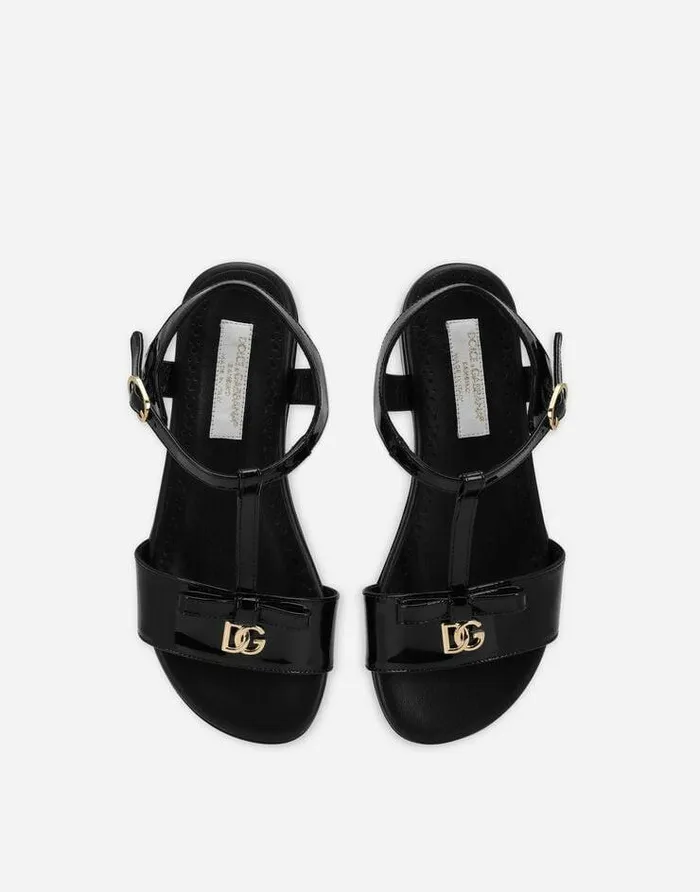 Dolce and Gabbana Shoes 2438 Children Patent Leather Sandals With Metal DG Logo Black Dolce and Gabbana Shoes 2438 Children Patent Leather Sandals With Metal DG Logo Black