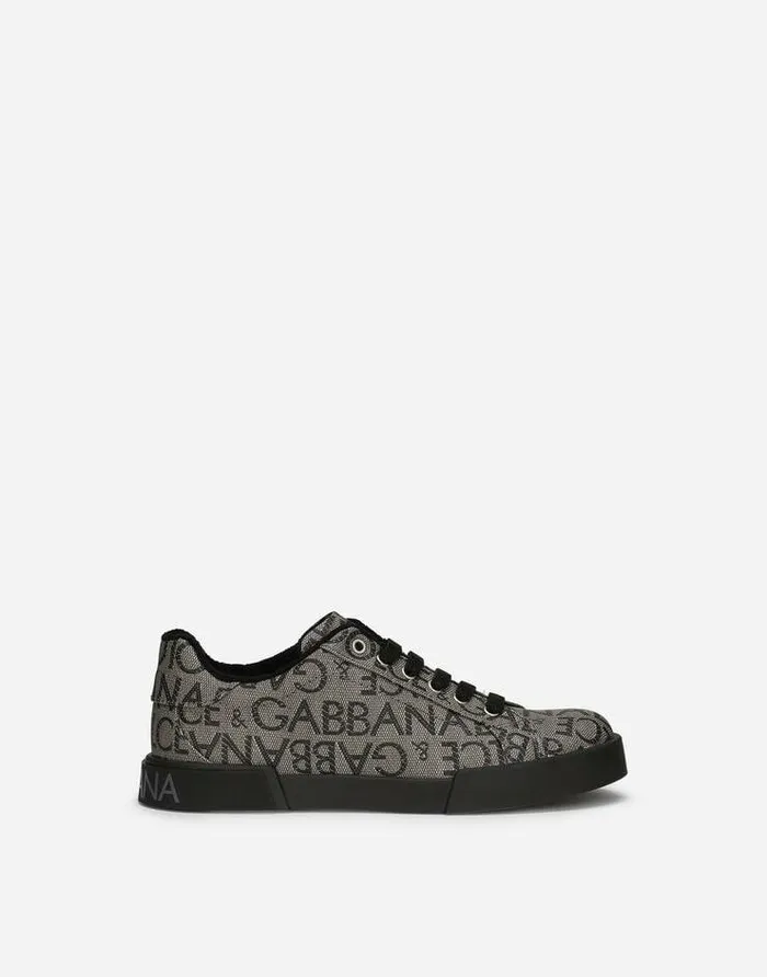Dolce and Gabbana Shoes 2438 Children Portofino Sneakers In Coated Jacquard Logo Multicolor Dolce and Gabbana Shoes 2438 Children Portofino Sneakers In Coated Jacquard Logo Multicolor