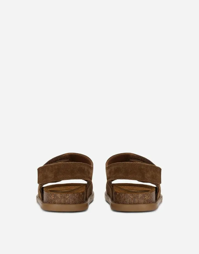 Dolce and Gabbana Shoes 2438 Children Split Leather Sandals With Logo Embroidery Brown Dolce and Gabbana Shoes 2438 Children Split Leather Sandals With Logo Embroidery Brown