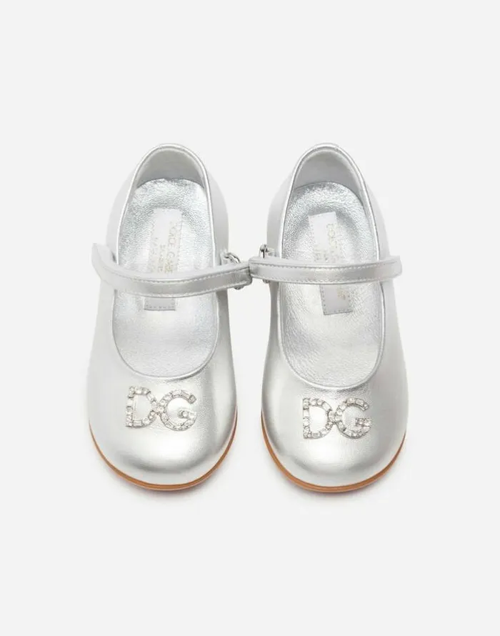 Dolce and Gabbana Shoes For First Steps 1926 Children Foiled Nappa Leather Mary Janes Silver Dolce and Gabbana Shoes For First Steps 1926 Children Foiled Nappa Leather Mary Janes Silver