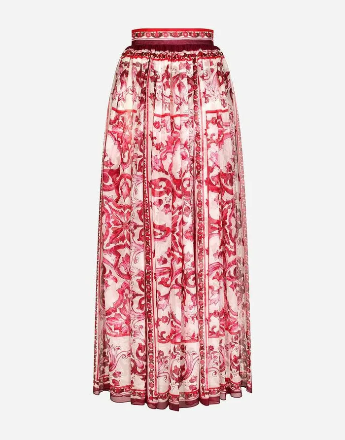 Dolce and Gabbana Skirts Women Long Majolicaprint Chiffon Skirt Multicolor