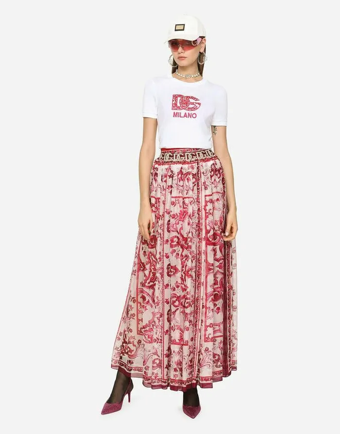 Dolce and Gabbana Skirts Women Long Majolicaprint Chiffon Skirt Multicolor Dolce and Gabbana Skirts Women Long Majolicaprint Chiffon Skirt Multicolor
