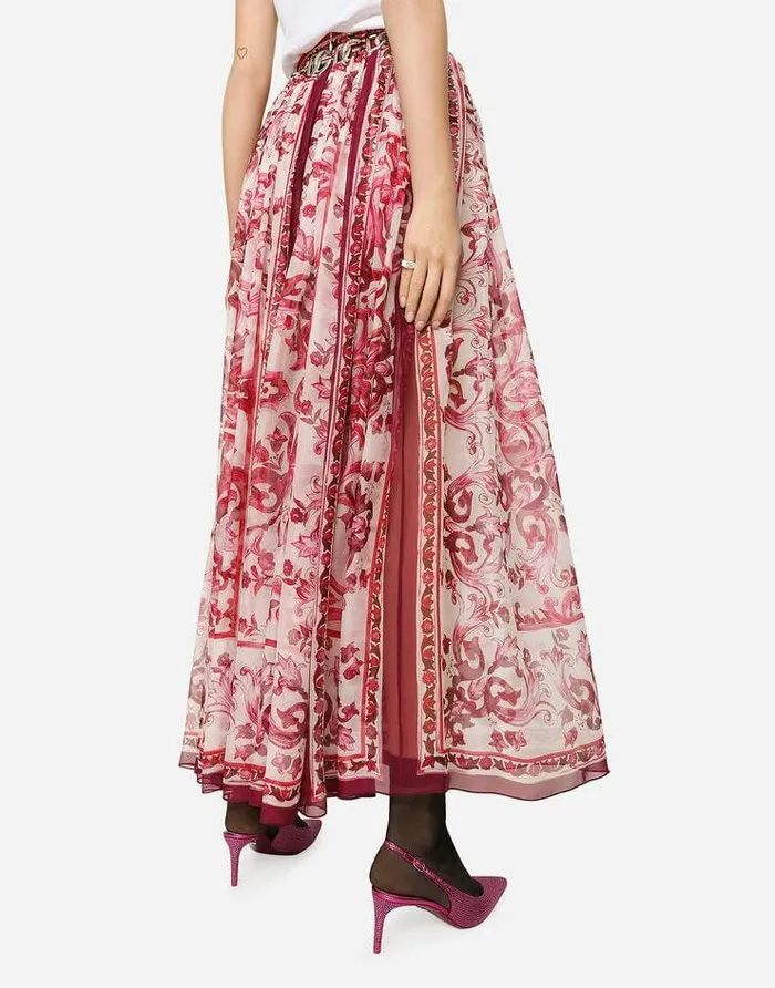 Dolce and Gabbana Skirts Women Long Majolicaprint Chiffon Skirt Multicolor Dolce and Gabbana Skirts Women Long Majolicaprint Chiffon Skirt Multicolor