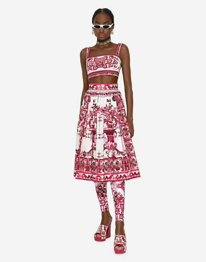 Dolce and Gabbana Skirts Women Poplin Midi Skirt With Majolica Print Multicolor Dolce and Gabbana Skirts Women Poplin Midi Skirt With Majolica Print Multicolor