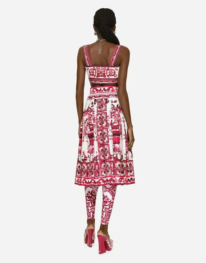 Dolce and Gabbana Skirts Women Poplin Midi Skirt With Majolica Print Multicolor Dolce and Gabbana Skirts Women Poplin Midi Skirt With Majolica Print Multicolor