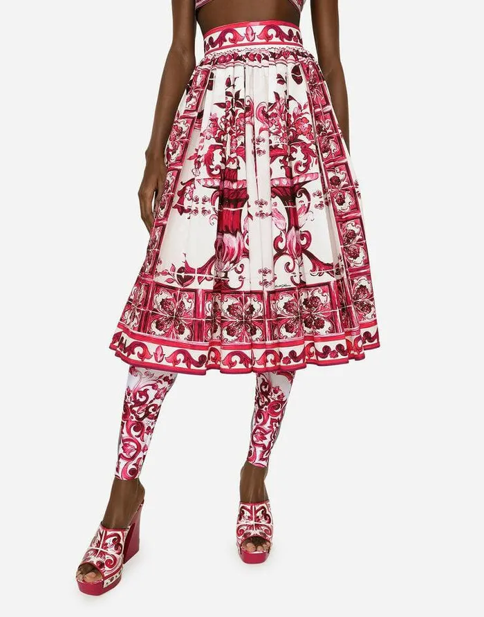 Dolce and Gabbana Skirts Women Poplin Midi Skirt With Majolica Print Multicolor Dolce and Gabbana Skirts Women Poplin Midi Skirt With Majolica Print Multicolor