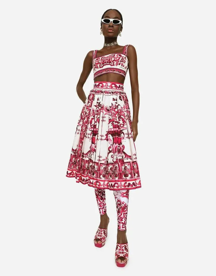 Dolce and Gabbana Skirts Women Poplin Midi Skirt With Majolica Print Multicolor Dolce and Gabbana Skirts Women Poplin Midi Skirt With Majolica Print Multicolor