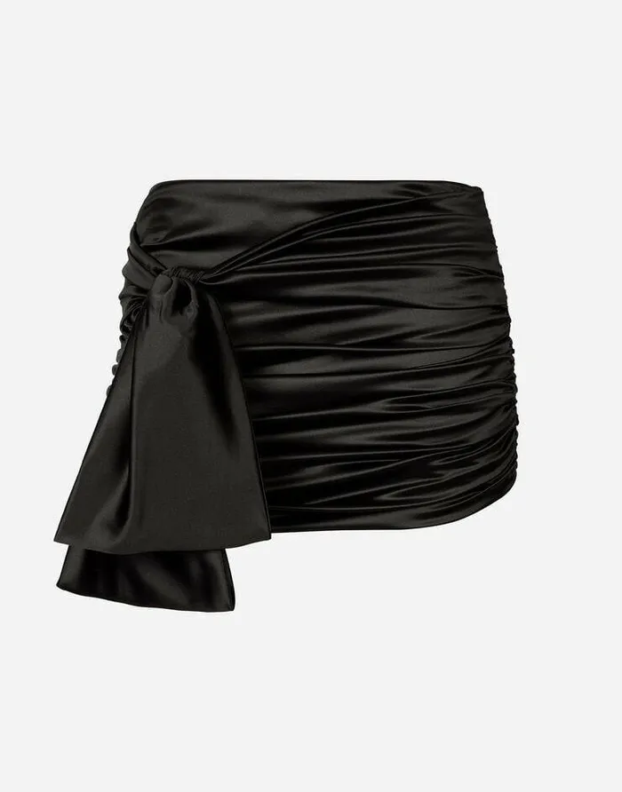Dolce and Gabbana Skirts Women Short Draped Satin Skirt With Side Bow Black