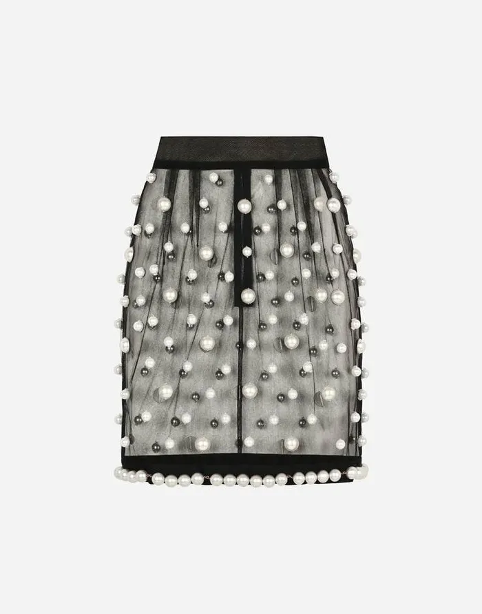 Dolce and Gabbana Skirts Women Short Tulle Skirt With Pearl Embellishment Black Dolce and Gabbana Skirts Women Short Tulle Skirt With Pearl Embellishment Black