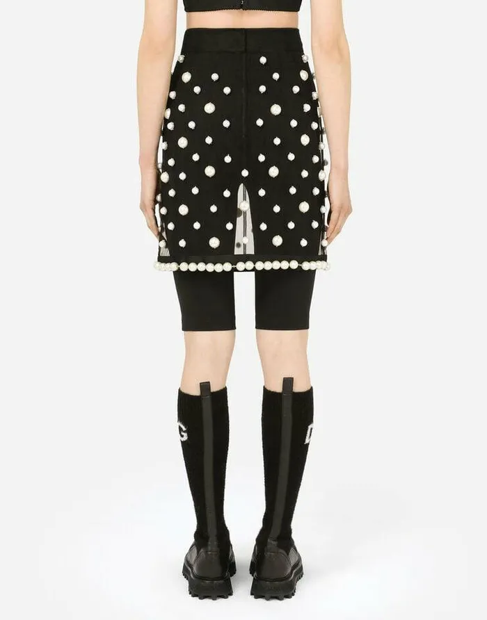 Dolce and Gabbana Skirts Women Short Tulle Skirt With Pearl Embellishment Black Dolce and Gabbana Skirts Women Short Tulle Skirt With Pearl Embellishment Black