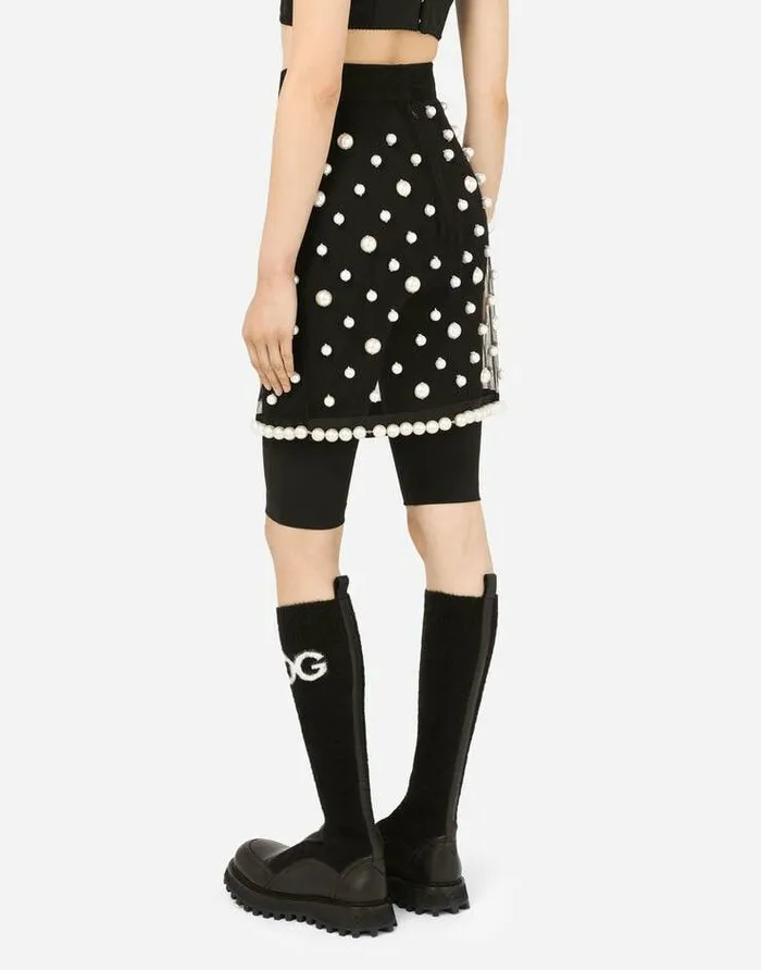 Dolce and Gabbana Skirts Women Short Tulle Skirt With Pearl Embellishment Black Dolce and Gabbana Skirts Women Short Tulle Skirt With Pearl Embellishment Black