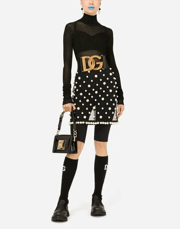 Dolce and Gabbana Skirts Women Short Tulle Skirt With Pearl Embellishment Black Dolce and Gabbana Skirts Women Short Tulle Skirt With Pearl Embellishment Black