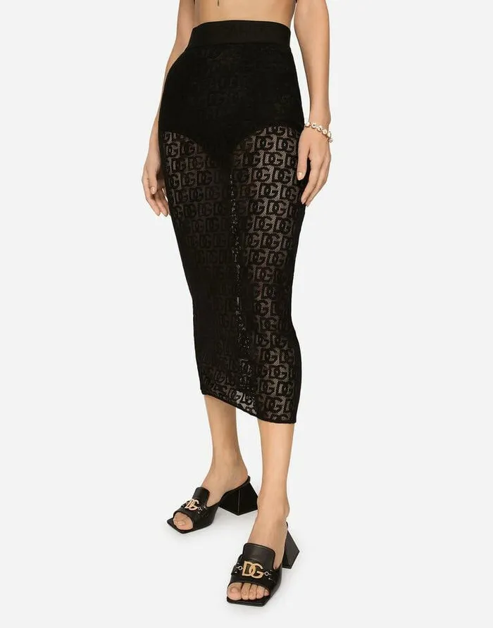Dolce and Gabbana Skirts Women Tulle Calflength Skirt With Allover DG Logo Black Dolce and Gabbana Skirts Women Tulle Calflength Skirt With Allover DG Logo Black