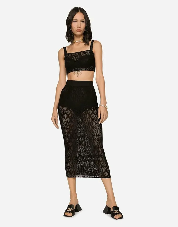 Dolce and Gabbana Skirts Women Tulle Calflength Skirt With Allover DG Logo Black Dolce and Gabbana Skirts Women Tulle Calflength Skirt With Allover DG Logo Black