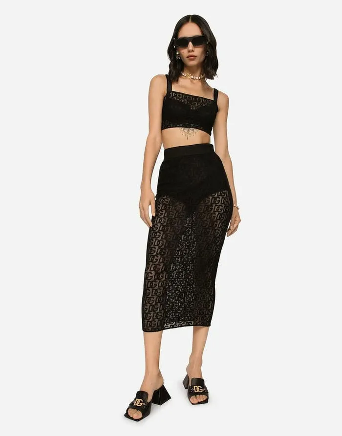 Dolce and Gabbana Skirts Women Tulle Calflength Skirt With Allover DG Logo Black Dolce and Gabbana Skirts Women Tulle Calflength Skirt With Allover DG Logo Black
