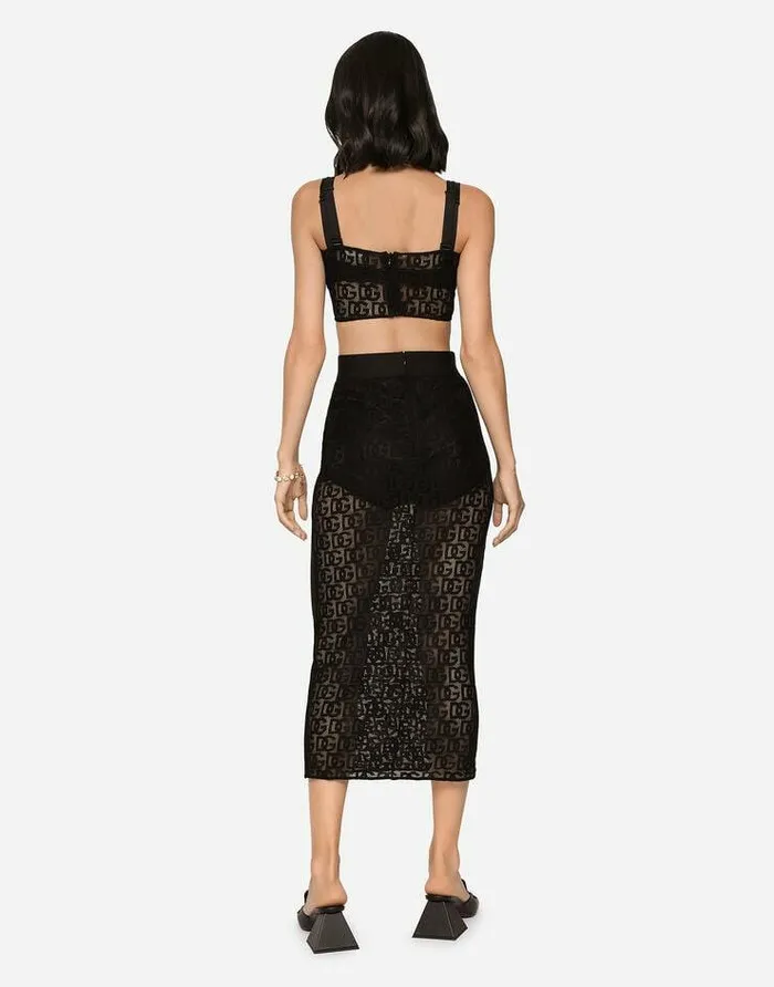 Dolce and Gabbana Skirts Women Tulle Calflength Skirt With Allover DG Logo Black Dolce and Gabbana Skirts Women Tulle Calflength Skirt With Allover DG Logo Black