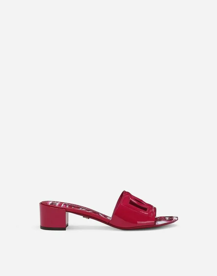 Dolce and Gabbana Slides And Mules Women Patent Leather DG Mules With Cutout Fuchsia Dolce and Gabbana Slides And Mules Women Patent Leather DG Mules With Cutout Fuchsia