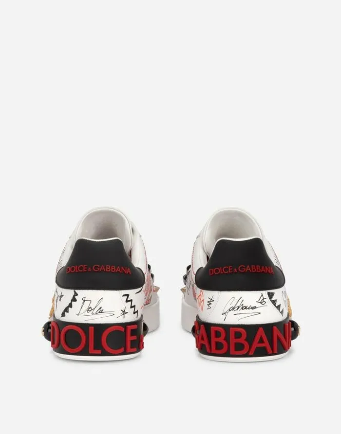 Dolce and Gabbana Sneakers Men Calfskin Portofino Sneakers With Embroidery And Studs Multicolor Dolce and Gabbana Sneakers Men Calfskin Portofino Sneakers With Embroidery And Studs Multicolor