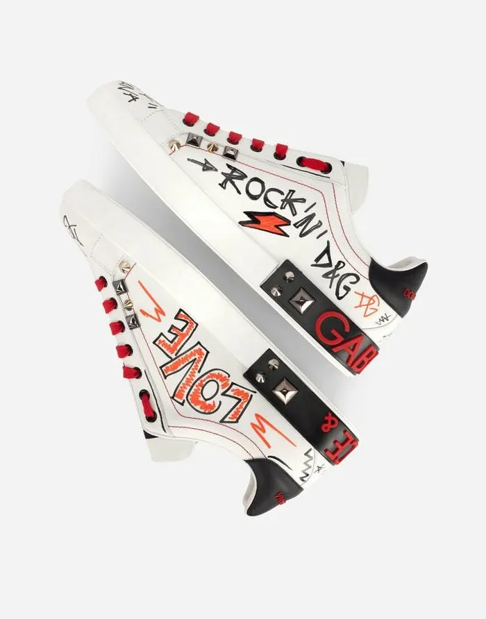 Dolce and Gabbana Sneakers Men Calfskin Portofino Sneakers With Embroidery And Studs Multicolor Dolce and Gabbana Sneakers Men Calfskin Portofino Sneakers With Embroidery And Studs Multicolor