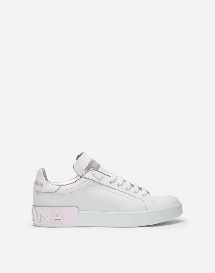 Dolce and Gabbana Sneakers Women Calfskin Nappa Portofino Sneakers Whitepink