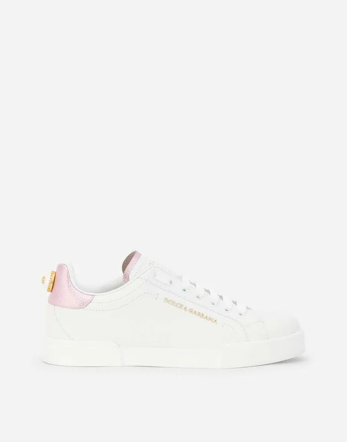 Dolce and Gabbana Sneakers Women Portofino Sneakers In Nappa Calfskin With Lettering Whitepink Dolce and Gabbana Sneakers Women Portofino Sneakers In Nappa Calfskin With Lettering Whitepink