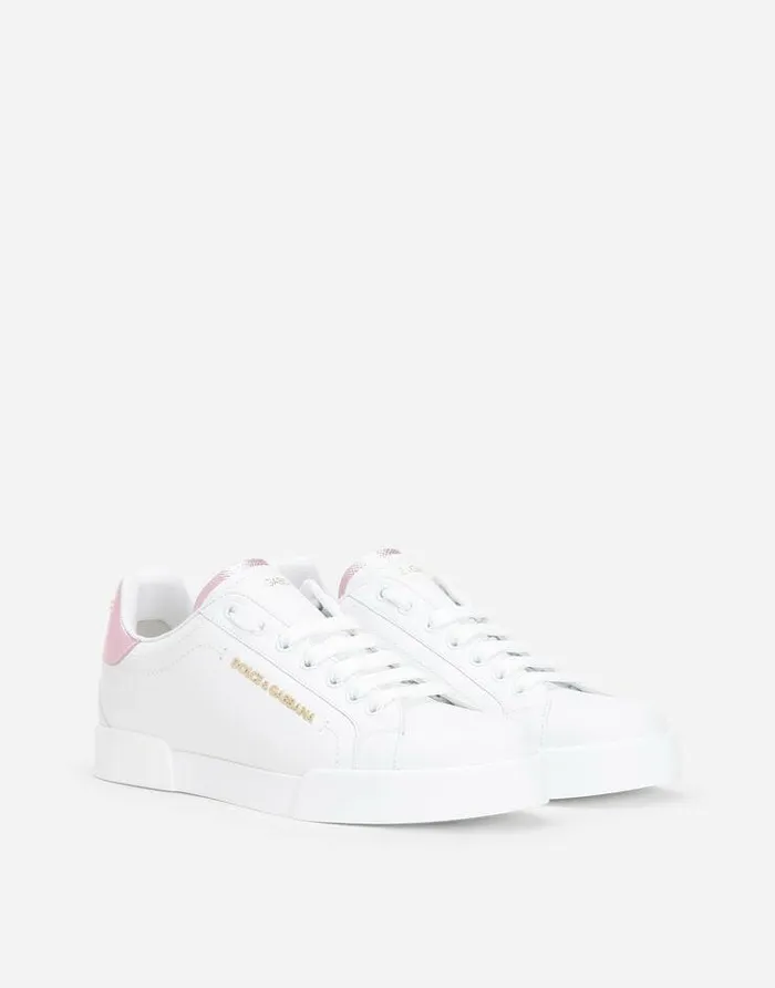 Dolce and Gabbana Sneakers Women Portofino Sneakers In Nappa Calfskin With Lettering Whitepink Dolce and Gabbana Sneakers Women Portofino Sneakers In Nappa Calfskin With Lettering Whitepink