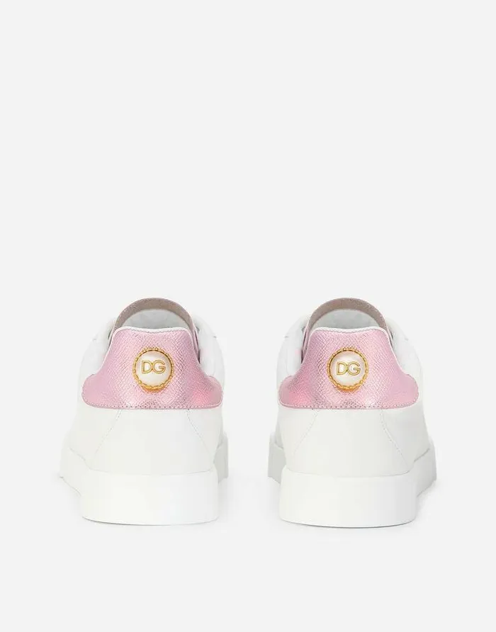 Dolce and Gabbana Sneakers Women Portofino Sneakers In Nappa Calfskin With Lettering Whitepink Dolce and Gabbana Sneakers Women Portofino Sneakers In Nappa Calfskin With Lettering Whitepink