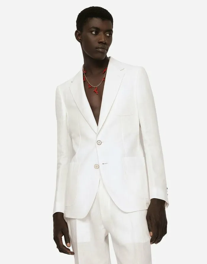 Dolce and Gabbana Suits And Blazers Men Deconstructed Linen Jacket White Dolce and Gabbana Suits And Blazers Men Deconstructed Linen Jacket White