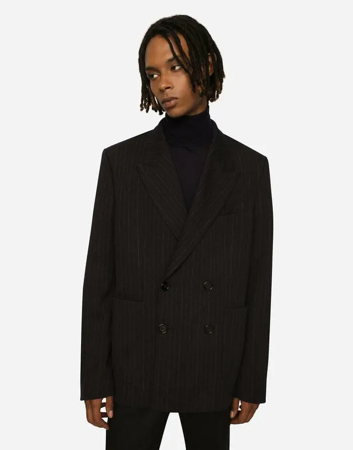 Dolce and Gabbana Suits And Blazers Men Doublebreasted Pinstripe Jersey Jacket Multicolor Dolce and Gabbana Suits And Blazers Men Doublebreasted Pinstripe Jersey Jacket Multicolor