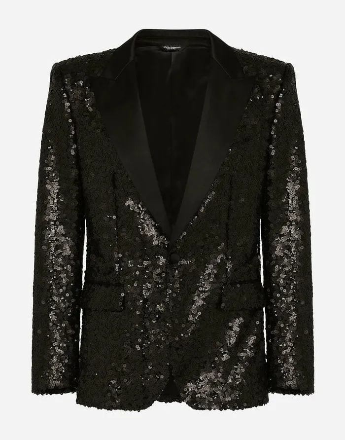Dolce and Gabbana Suits And Blazers Men Sequined Siciliafit Jacket Black