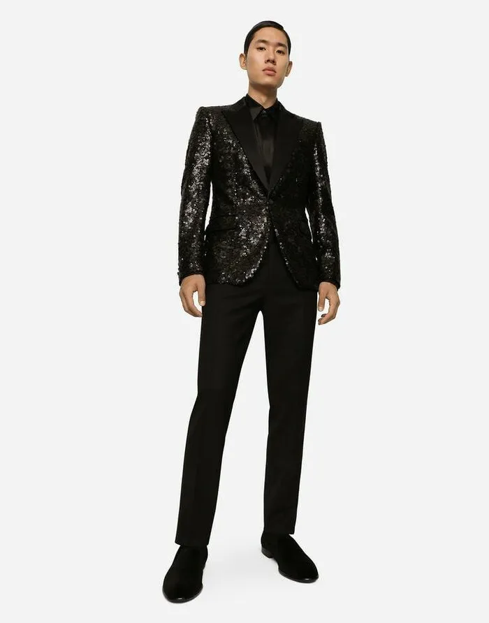 Dolce and Gabbana Suits And Blazers Men Sequined Siciliafit Jacket Black Dolce and Gabbana Suits And Blazers Men Sequined Siciliafit Jacket Black