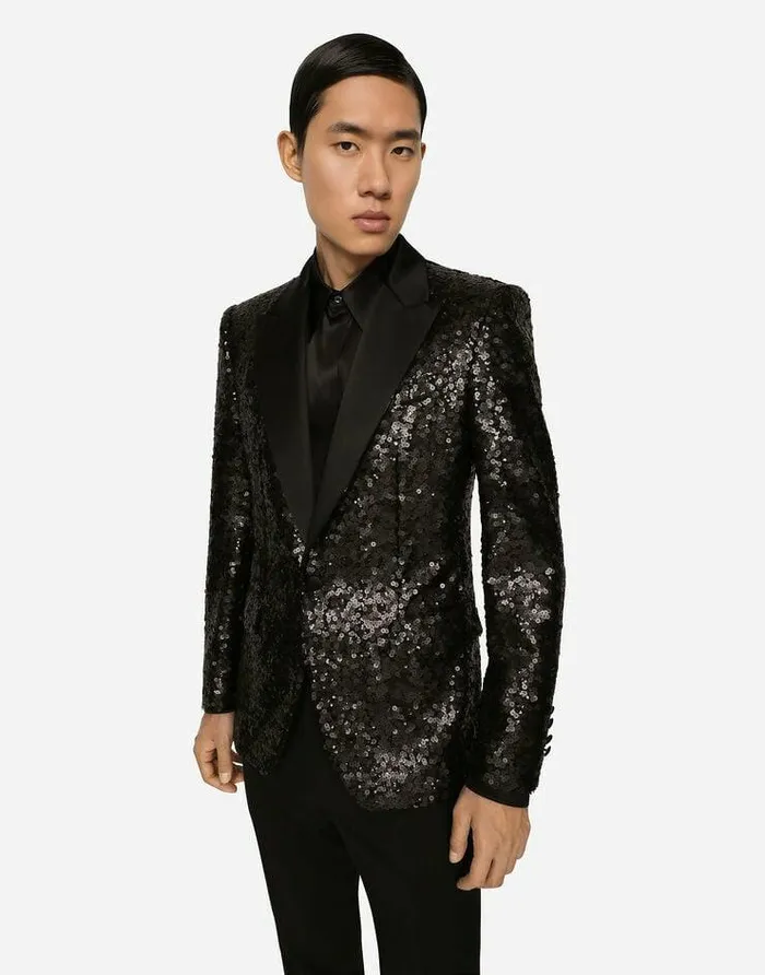 Dolce and Gabbana Suits And Blazers Men Sequined Siciliafit Jacket Black Dolce and Gabbana Suits And Blazers Men Sequined Siciliafit Jacket Black