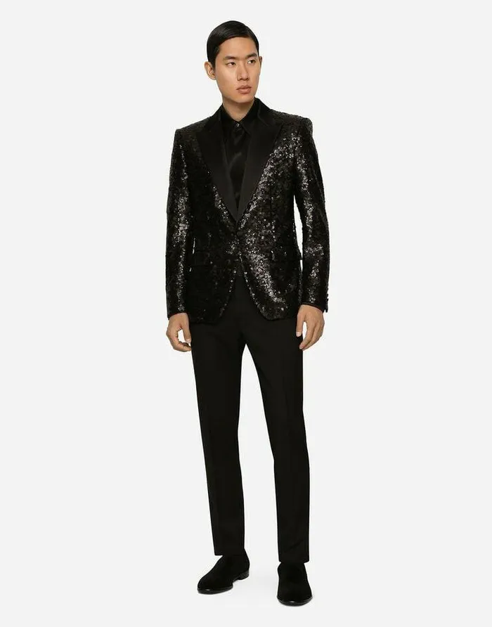 Dolce and Gabbana Suits And Blazers Men Sequined Siciliafit Jacket Black Dolce and Gabbana Suits And Blazers Men Sequined Siciliafit Jacket Black
