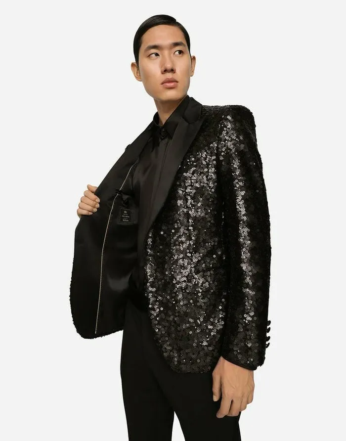 Dolce and Gabbana Suits And Blazers Men Sequined Siciliafit Jacket Black Dolce and Gabbana Suits And Blazers Men Sequined Siciliafit Jacket Black