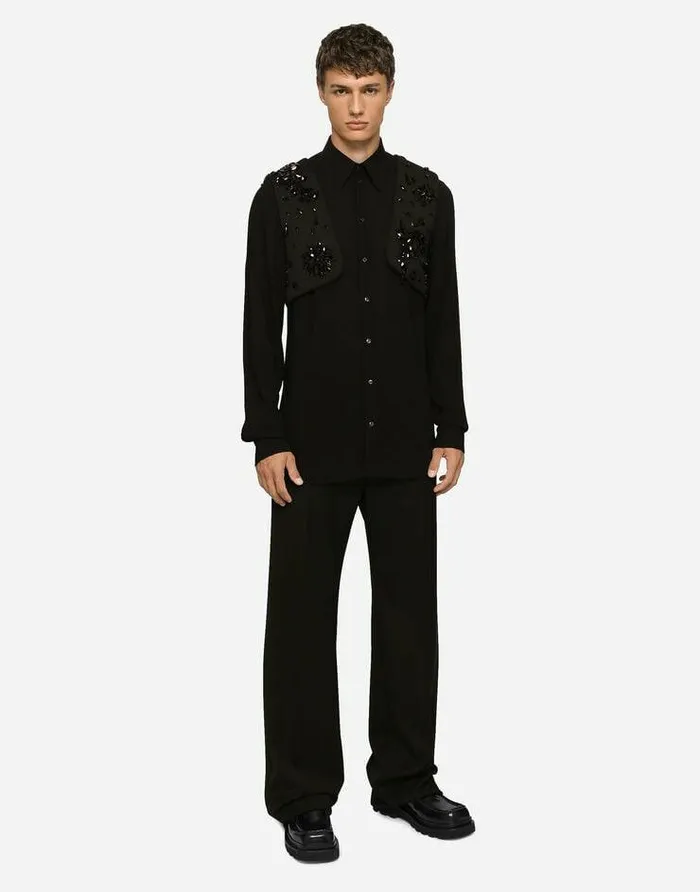 Dolce and Gabbana Suits And Blazers Men Technical Fabric Harness Vest With Stones Black Dolce and Gabbana Suits And Blazers Men Technical Fabric Harness Vest With Stones Black