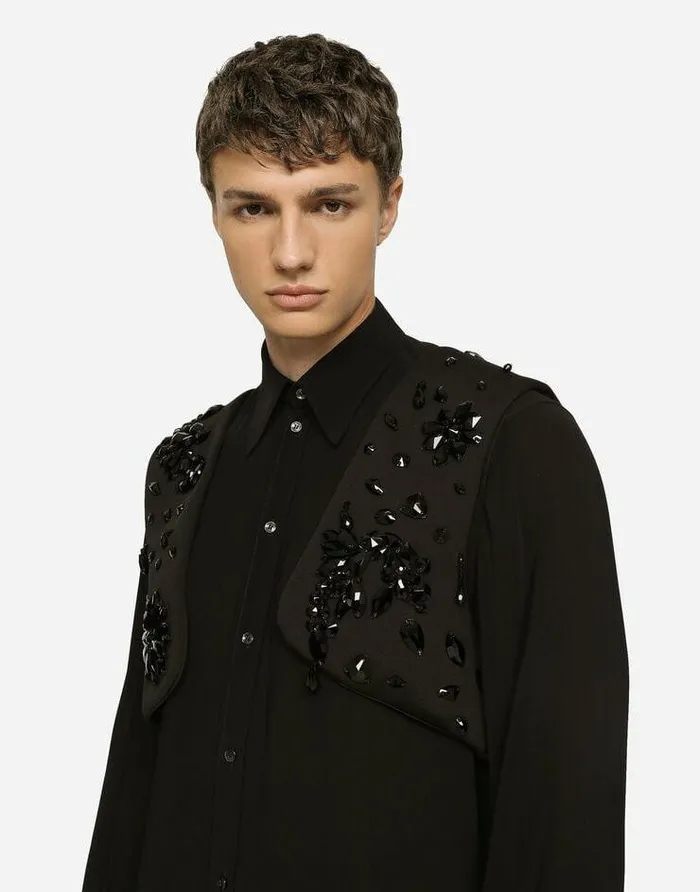 Dolce and Gabbana Suits And Blazers Men Technical Fabric Harness Vest With Stones Black Dolce and Gabbana Suits And Blazers Men Technical Fabric Harness Vest With Stones Black