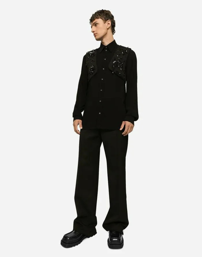 Dolce and Gabbana Suits And Blazers Men Technical Fabric Harness Vest With Stones Black Dolce and Gabbana Suits And Blazers Men Technical Fabric Harness Vest With Stones Black