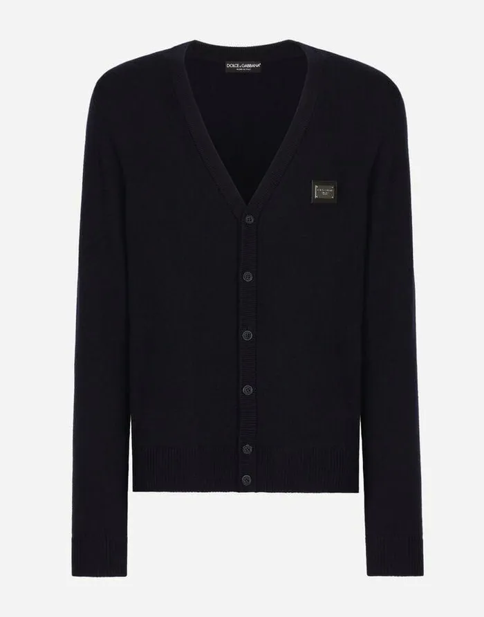 Dolce and Gabbana Sweaters And Cardigans Men Cashmere And Wool Cardigan With Branded Tag Blue